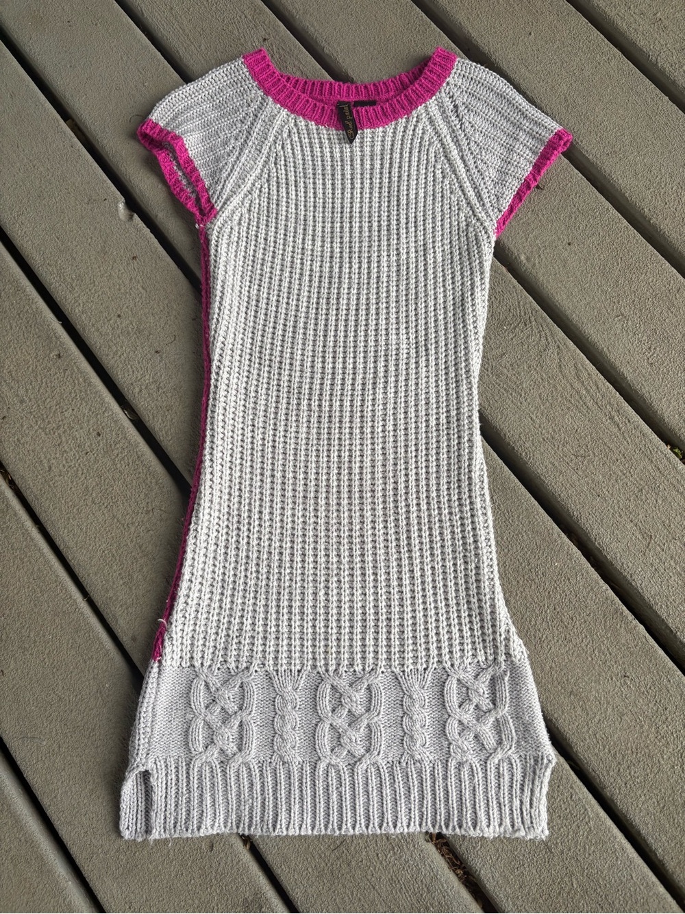 Girls White Knit Dress with Pink Trim — Casual Everyday Dress